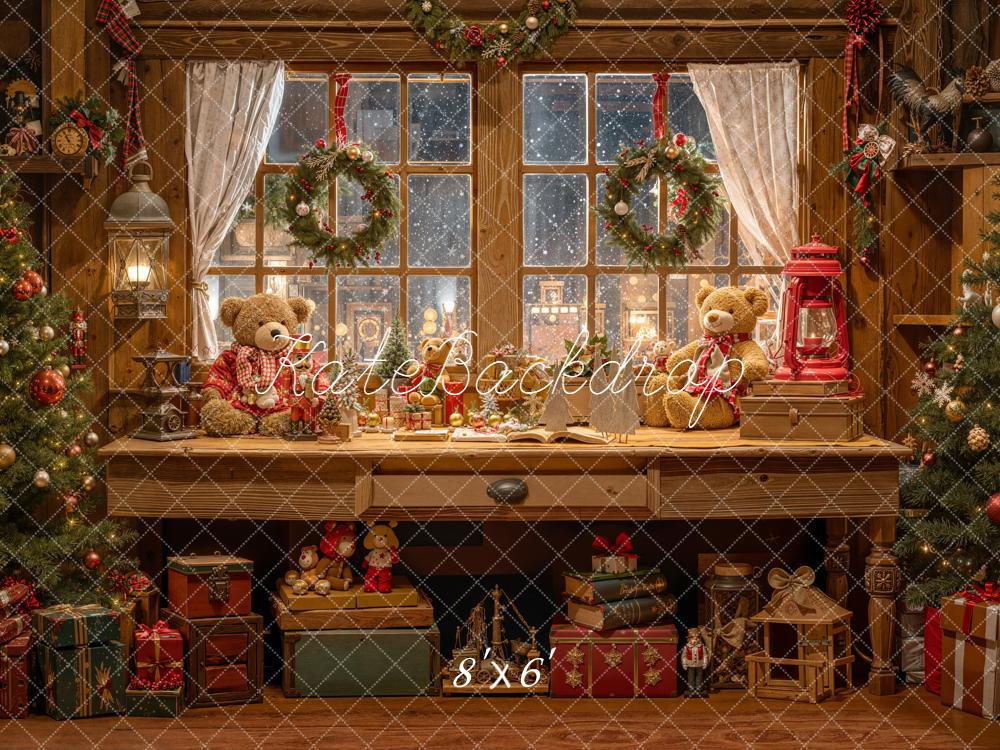 Kate Christmas Toys Room Teddy Bear Gift Window Trees Backdrop Designed by Emetselch