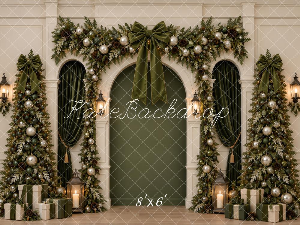 Kate Christmas Trees Green Arch Garland Bow Gifts Printed Backdrop Designed by Emetselch