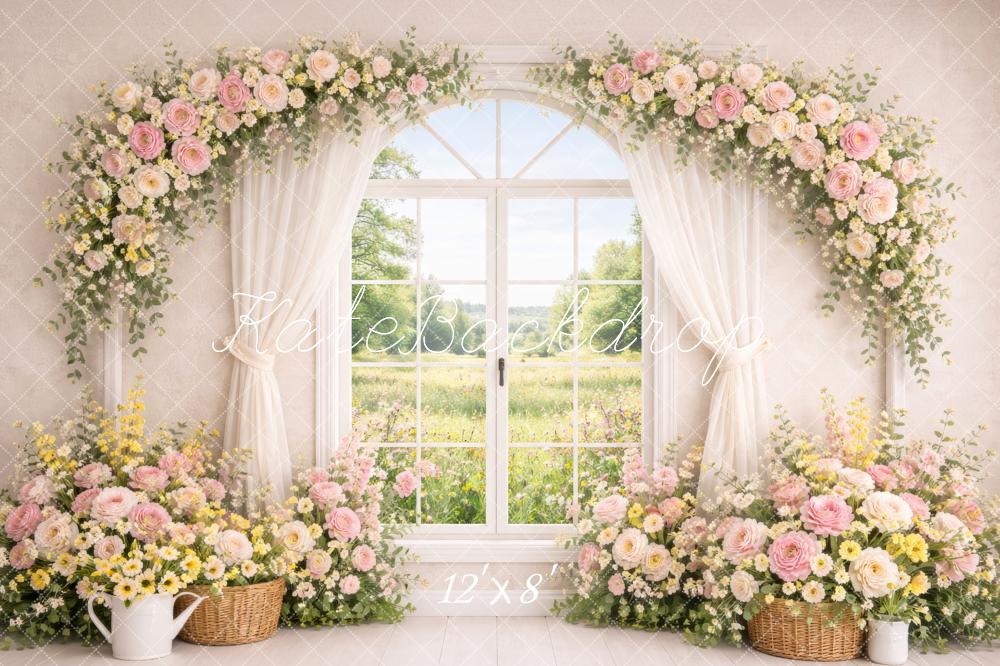 Kate Spring Flower Arch Window Pastel Flowers Backdrop Designed by Megan Leigh Photography