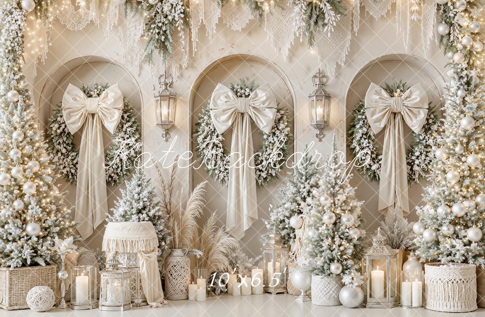 Kate Christmas White Gold Wreath Arch Printed Backdrop Designed by Emetselch