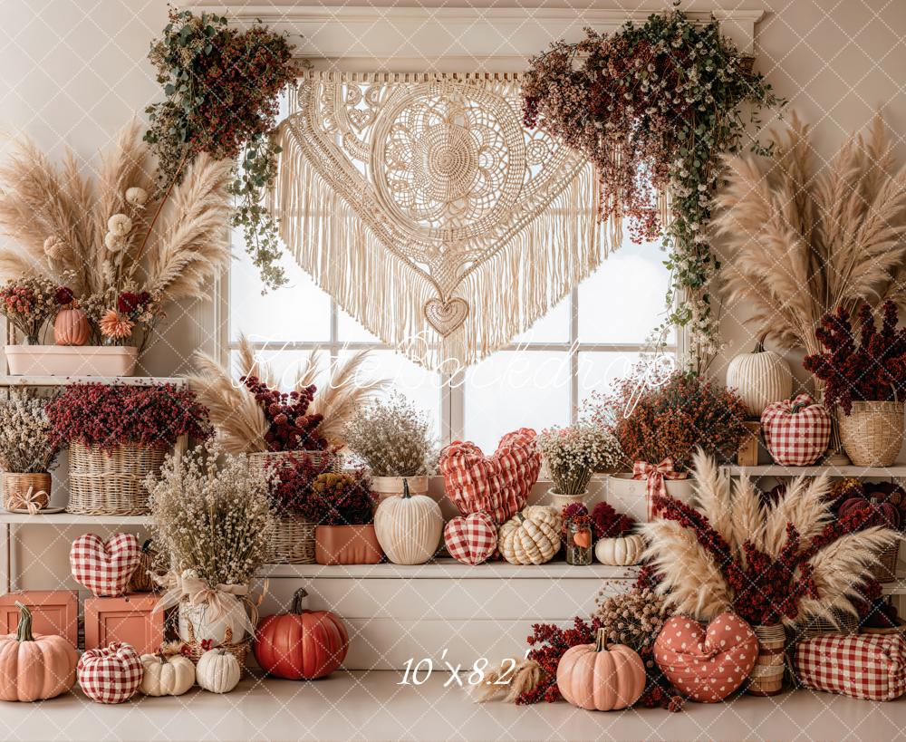 Kate Valentine Boho Macrame Pumpkin Floral Window Backdrop Designed by Emetselch