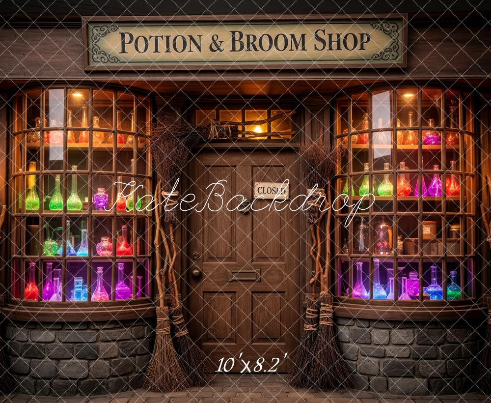 Kate Halloween Potion Broom Shop Windows Lamps Backdrop Designed by Patty Roberts