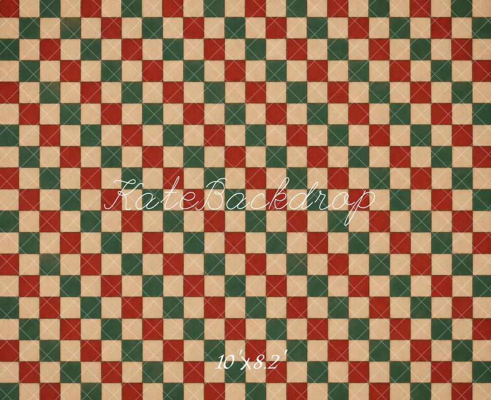Kate Christmas Red Green Plaid Floor Printed Backdrop Designed by Vertigo Productions