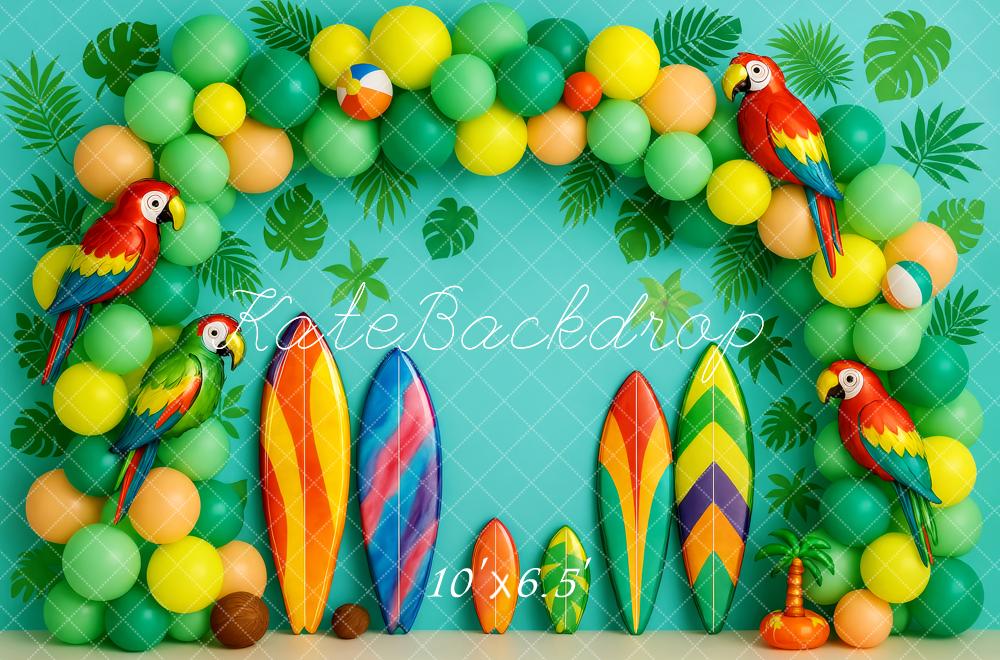 Cake Smash Tropische Papegaai Surfplank Ballonnen Foto Achtergrond Designed by Patty Roberts