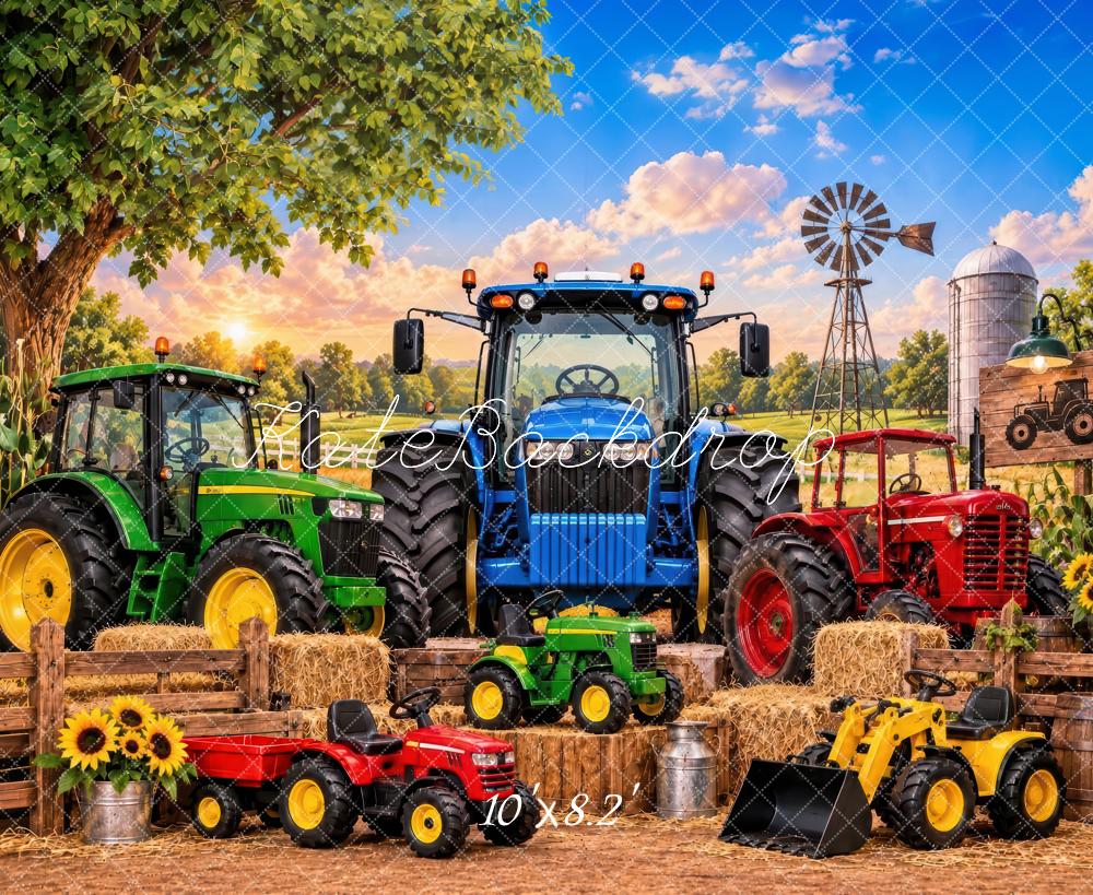 Kate Cake Smash Farm Tractors Windmill Boys Printed Backdrop Designed by Laura Bybee