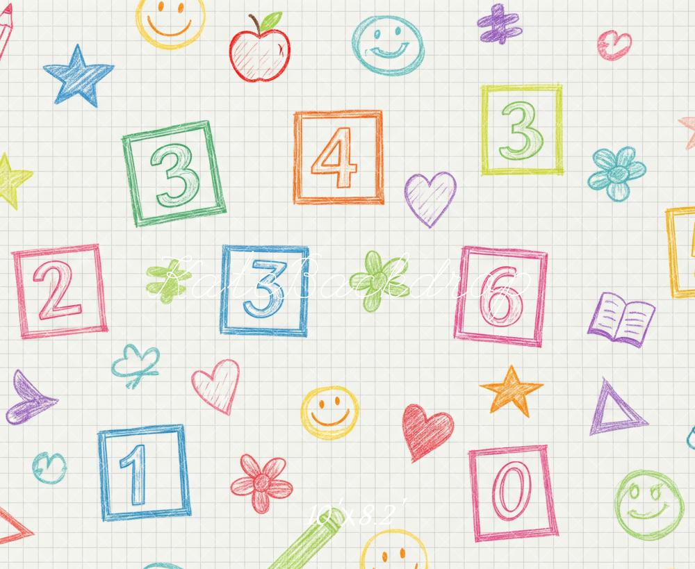 Kate Back To School Doodle Numbers and Shapes Printed Backdrop Designed by Patty Roberts