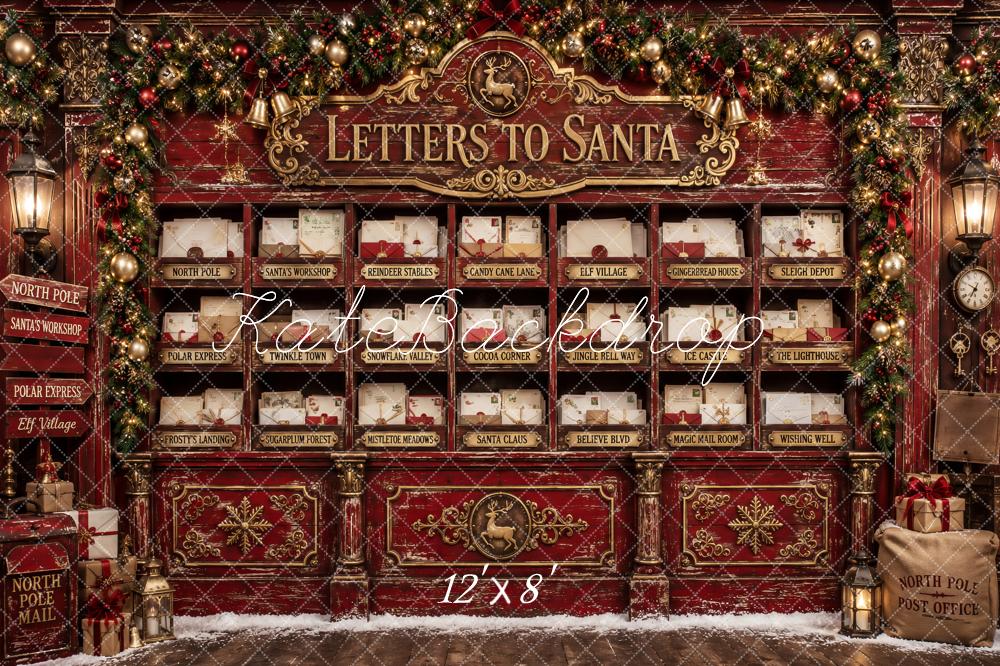 Kate Christmas Letters To Santa Vintage Red Post Office Printed Backdrop Designed by Ashley Paul