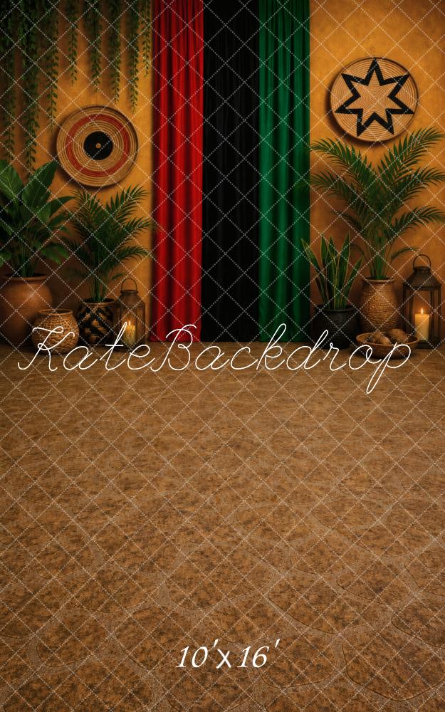 Kate Sweep African Tribal Red Black Green Curtains Plants Printed Backdrop Designed by Vertigo Productions