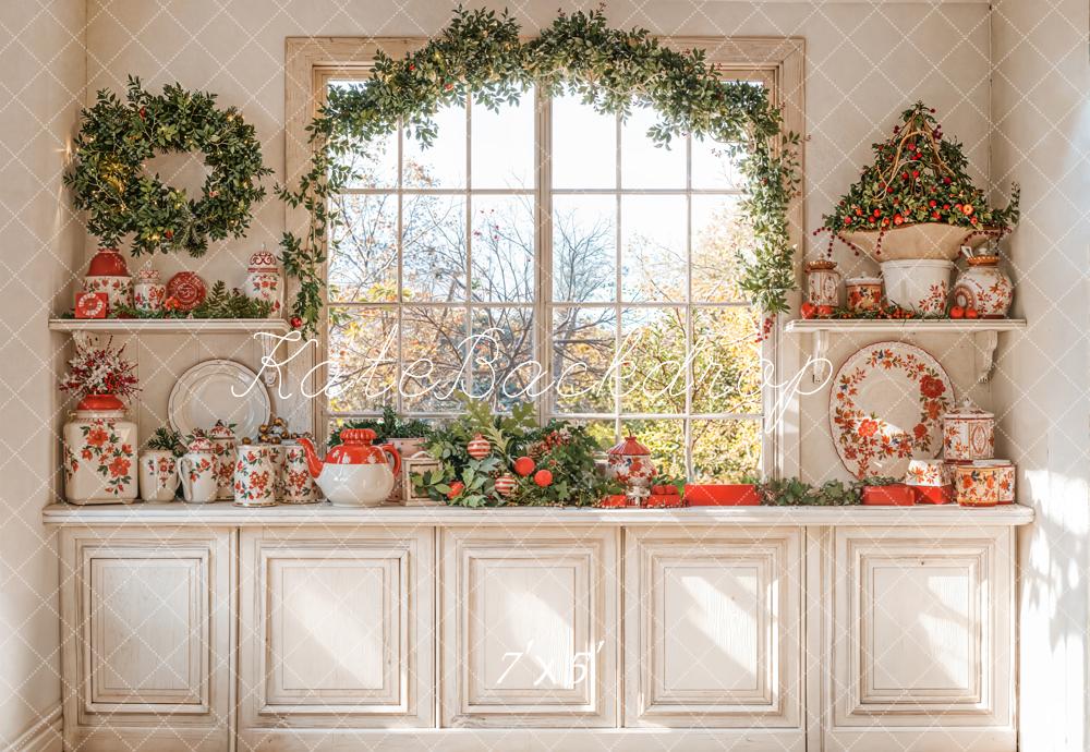 Kate Christmas Kitchen Window Garland Plate Backdrop Designed by Emetselch