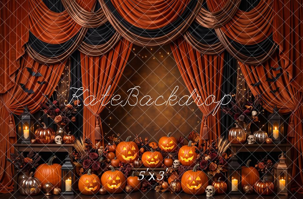 Kate Halloween Drapery Pumpkin Skull Bats Printed Backdrop Designed by Patty Roberts