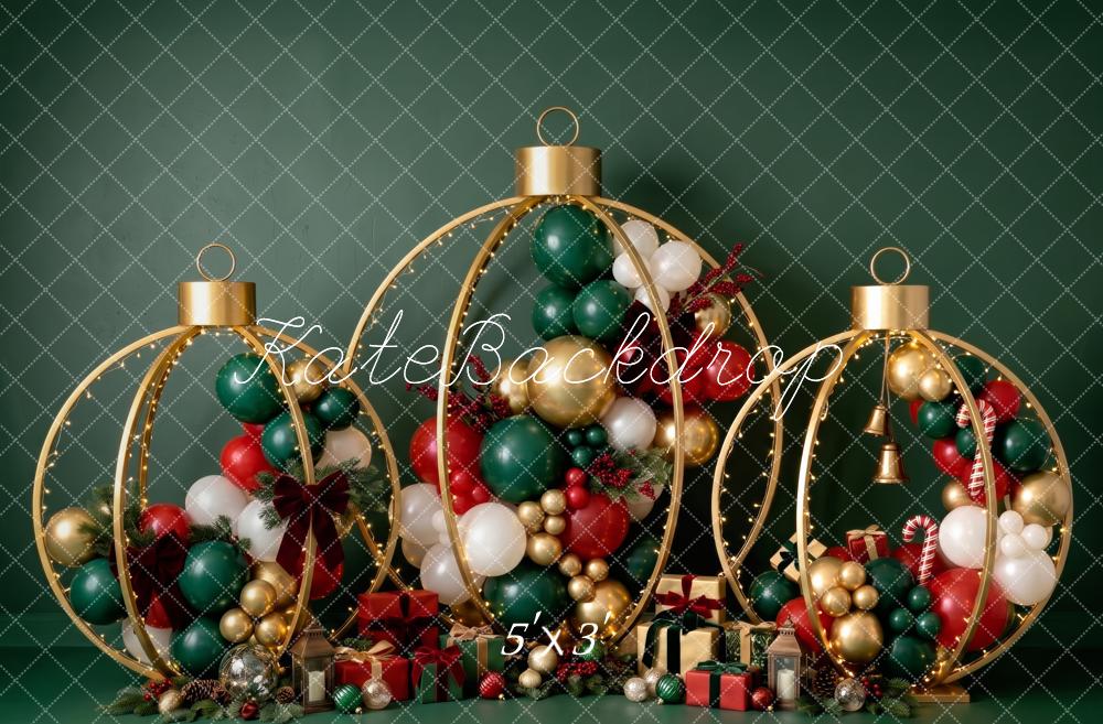 Kate Christmas Green Ornament Balloon Gifts Printed Backdrop Designed by Patty Roberts