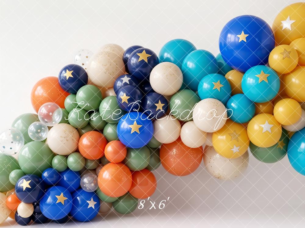 Kate Cake Smash Colorful Balloon Arch Star Decor Printed Backdrop Designed by Emetselch