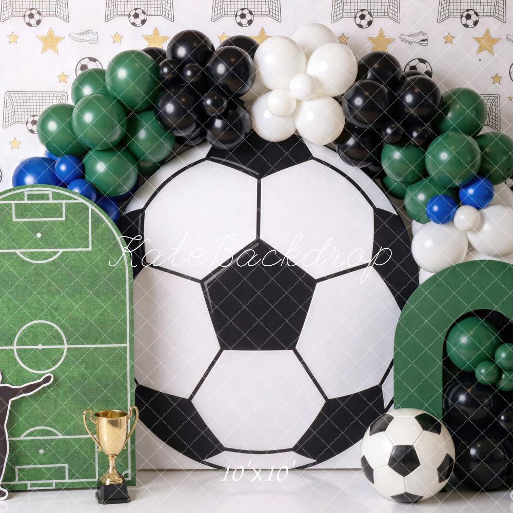 Kate Cake Smash Soccer Ball Soccer Field Balloon Arch Printed Backdrop Designed by Mini MakeBelieve