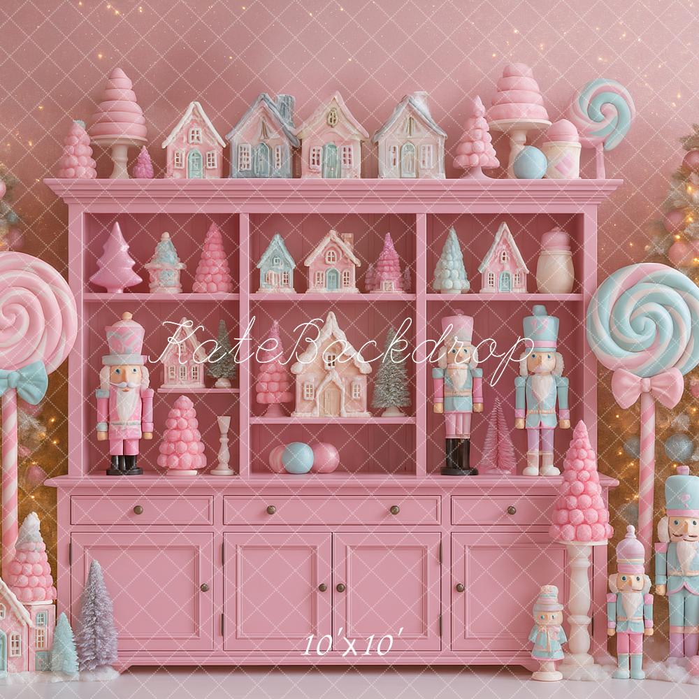 Kate Christmas Tree Cabinet Pink Nutcracker Lollipop Hutch Backdrop Designed by Ashley Paul