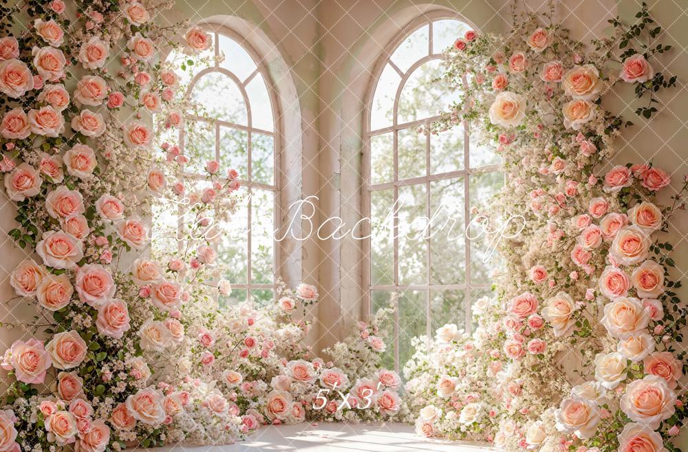 Kate Spring Indoor Corner Flower Arched Window Backdrop Designed by Emetselch