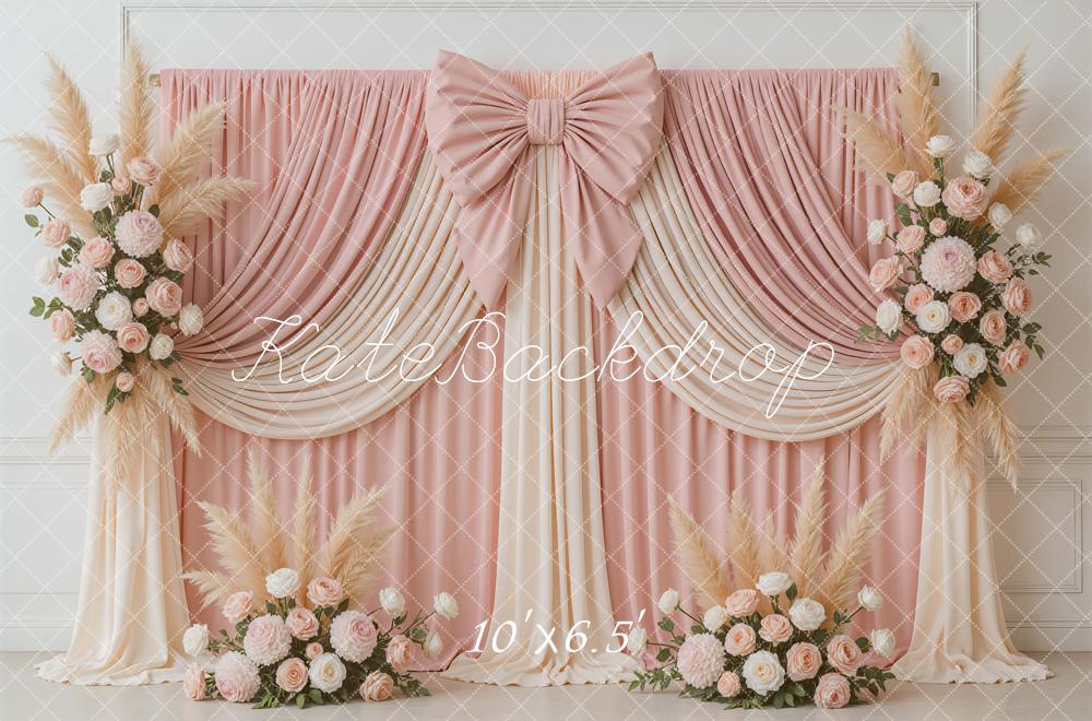 Kate Spring Romantic Birthday Pink Drapes Bow Flower Arch Backdrop Designed by Mini MakeBelieve