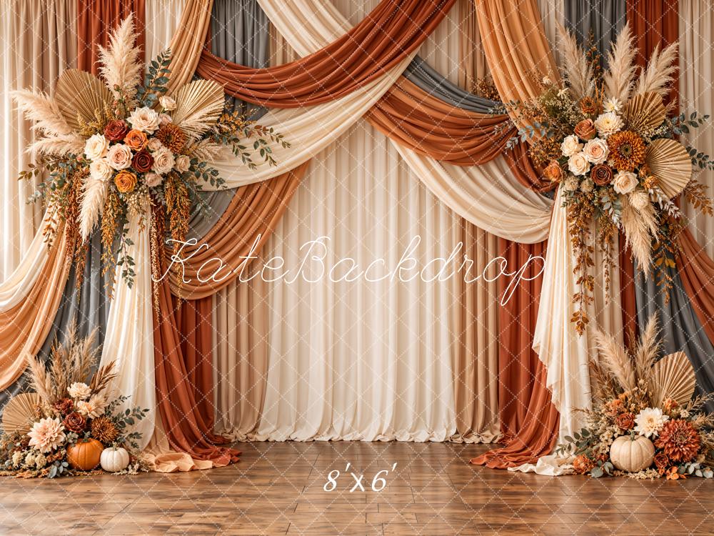 Kate Fall Elegant Floral Drapes Pumpkin Printed Backdrop Printed Backdrop Designed by Emetselch