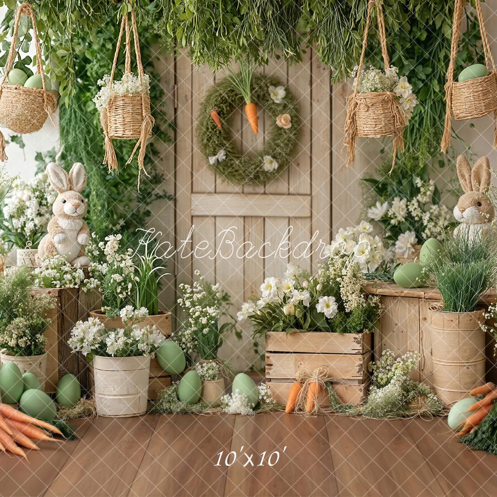 Kate Easter Bunny Green Eggs Flowers Carrots Backdrop Designed by Emetselch