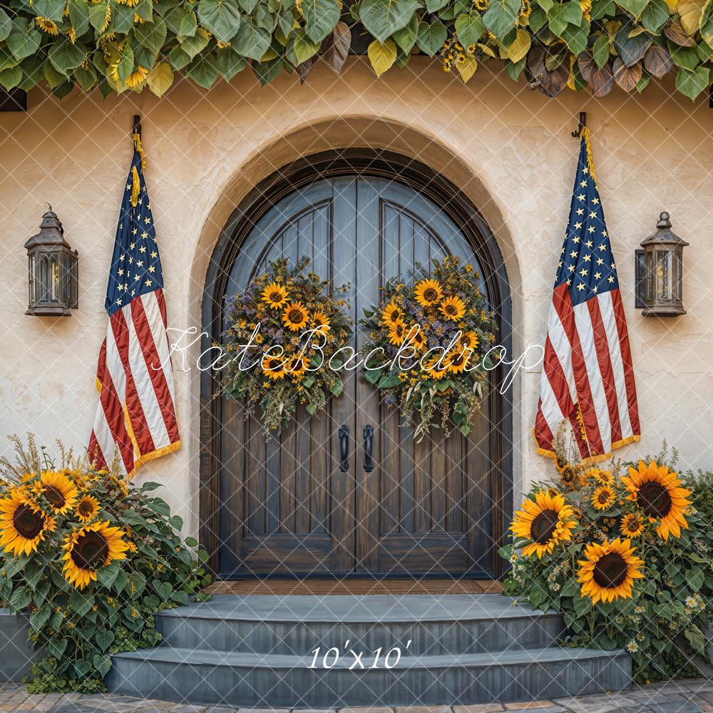 Kate Independence Day Sunflower American Flag Doorway Backdrop Designed by Emetselch