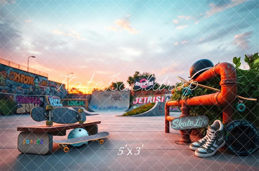 Sports Skate Park Graffiti Sunset Foto Achtergrond Designed by Laura Bybee