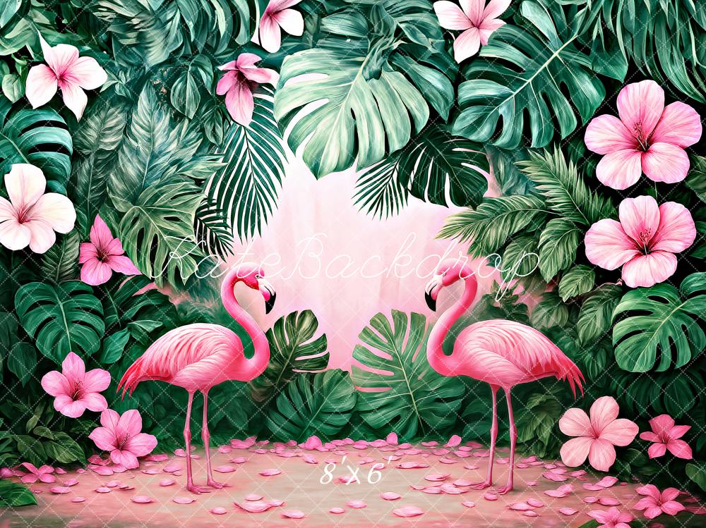 Kate Flamingo Tropical Floral Backdrop Designed by Ashley Paul