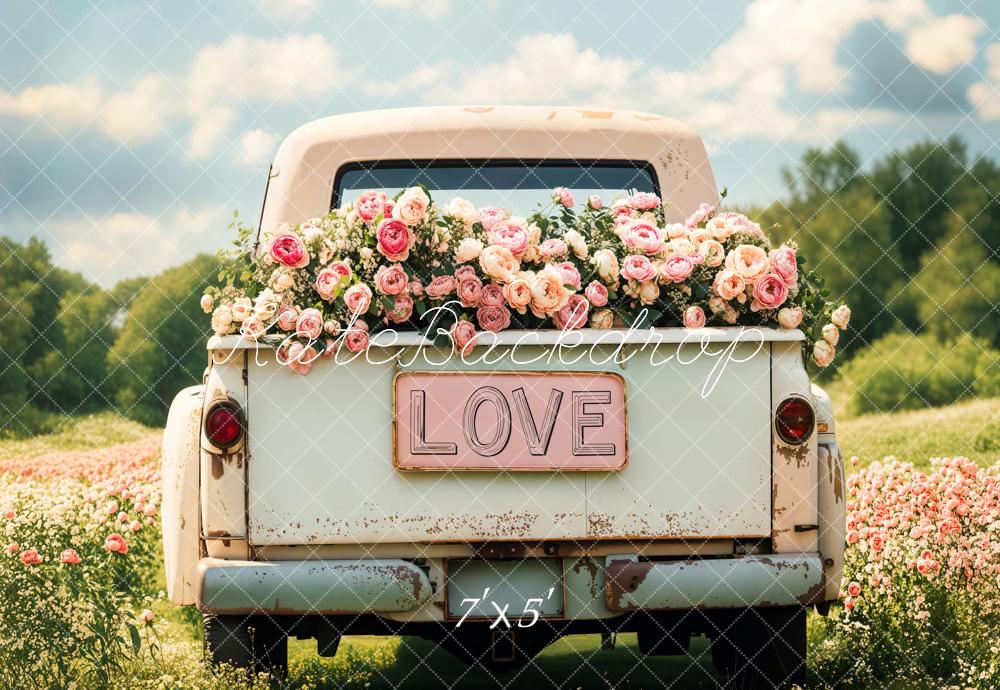 Kate Valentine Floral Love Truck Grassland Backdrop Designed by Emetselch
