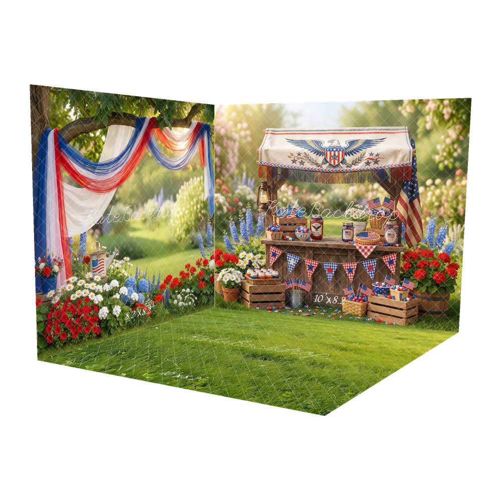 Kate 4th Of July Patriotic Stand American Flag Cupcakes Flowers Printed Backdrop Room Set