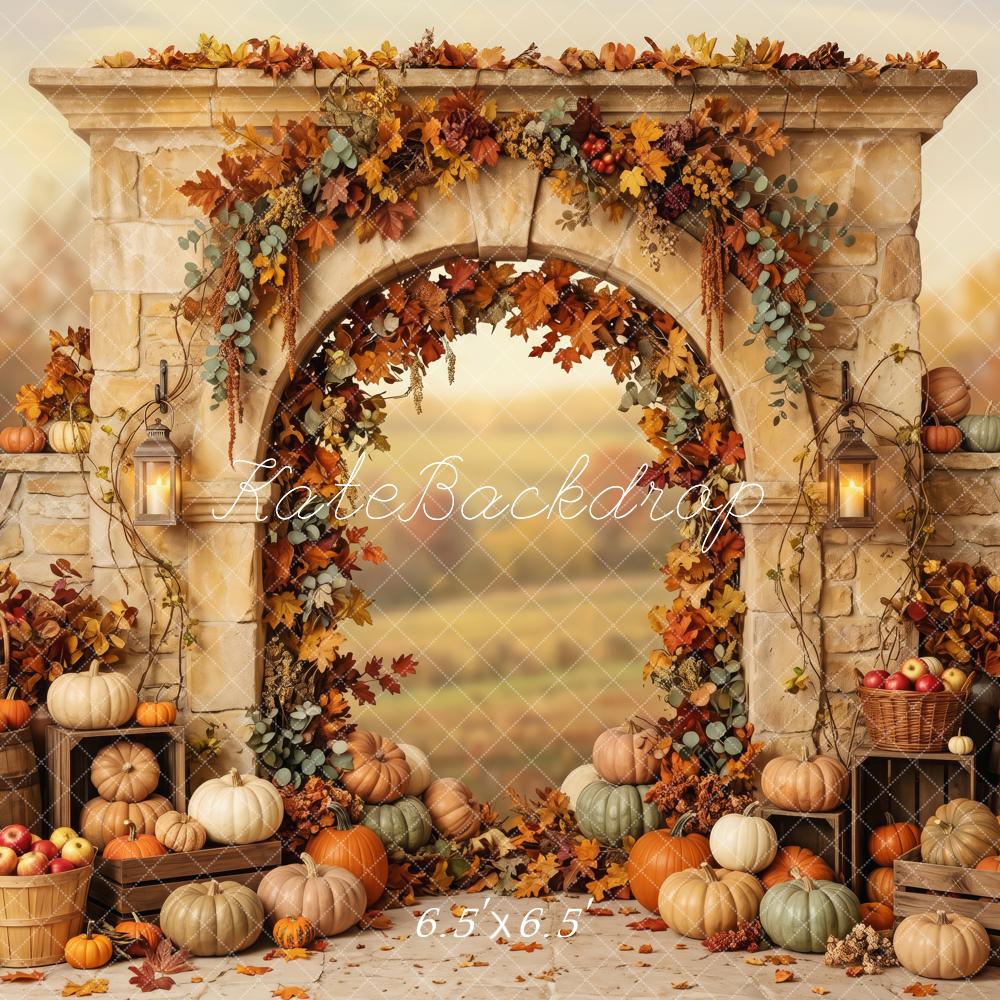Kate Fall Stone Arch Floral Pumpkin Printed Backdrop Designed by Patty Roberts