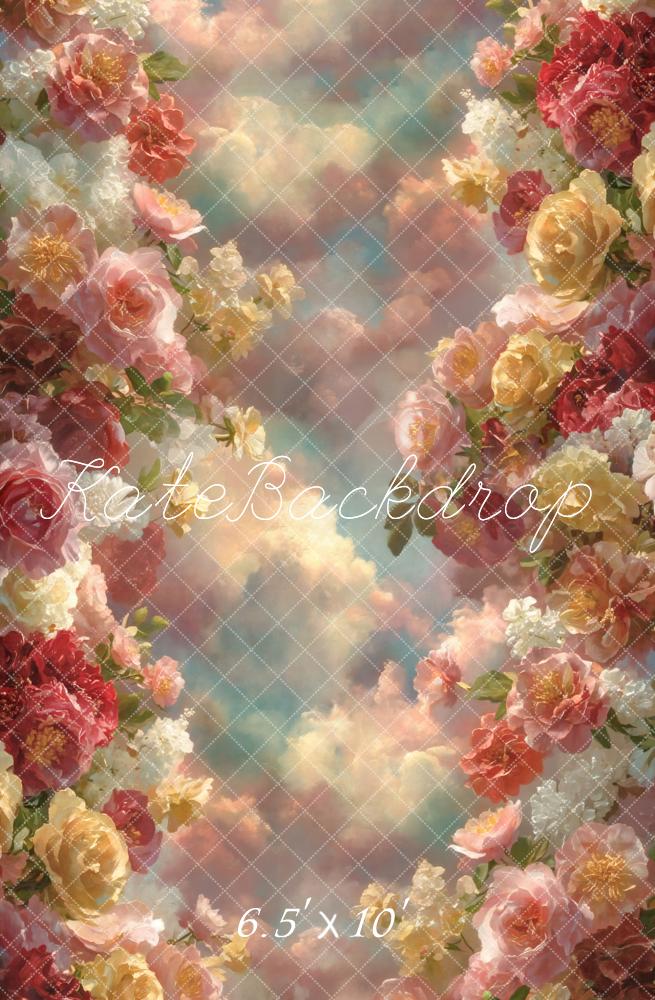 Kate Flower Arch Pastel Clouds Printed Backdrop Designed by GQ
