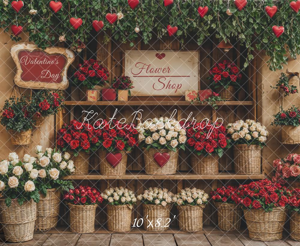 Kate Valentine's Day Flower Shop Red Baskets Backdrop Designed by Emetselch