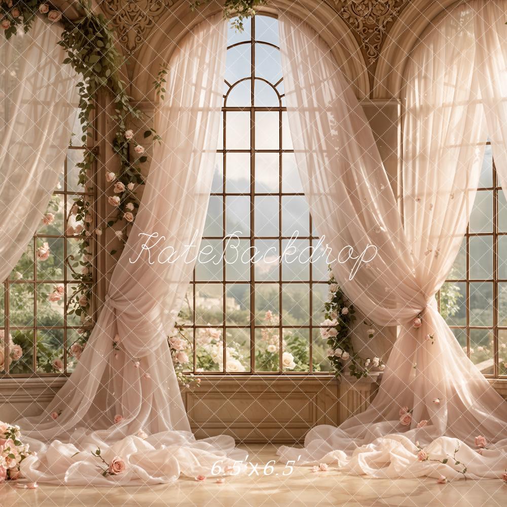 Kate Prom Pink Flower Arch Large Window Draped Curtains Printed Backdrop Designed by Emetselch