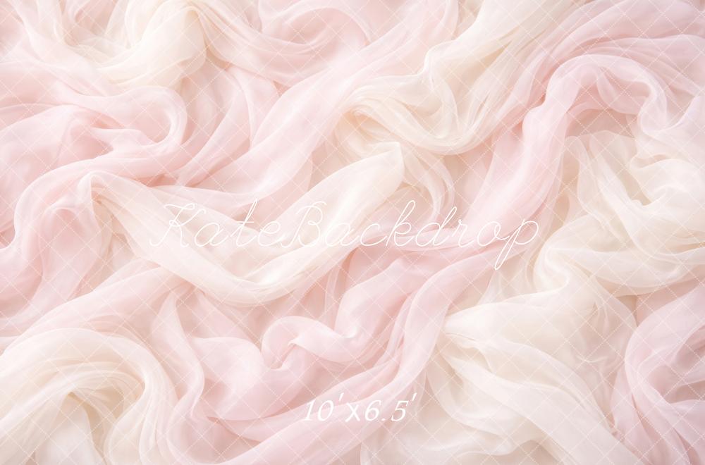 Kate Newborn Pink Ivory Sheer Draped Fabric Printed Backdrop Designed by Megan Leigh Photography