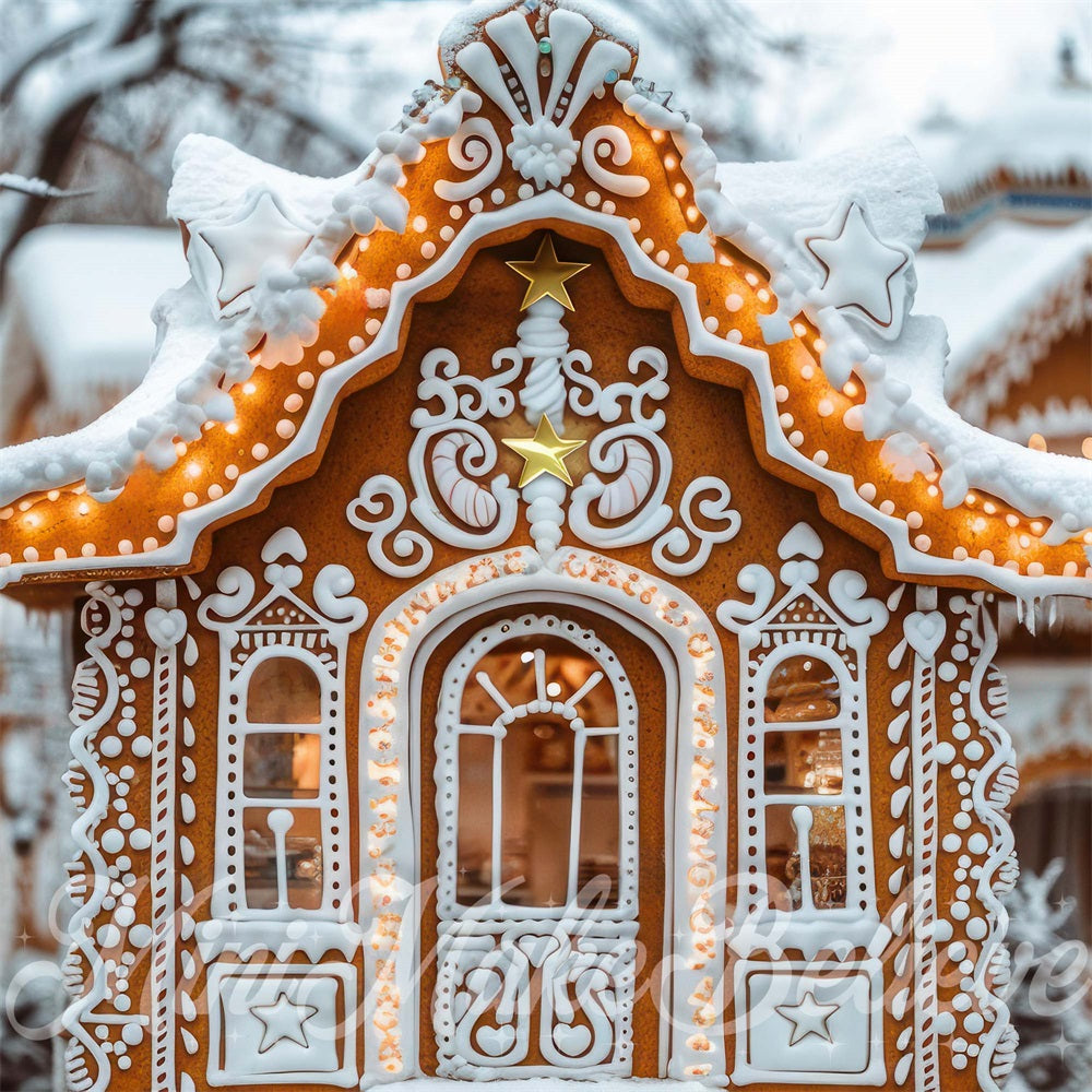 Kate Christmas Outdoor Forest Vintage Gingerbread Cottage Backdrop Designed by Mini MakeBelieve