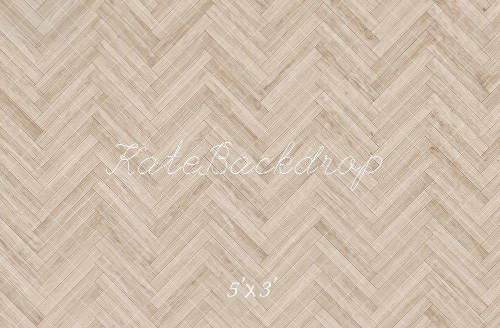 Kate Light Beige Herringbone Wood Texture Printed Floor Backdrop Designed by Kate Image