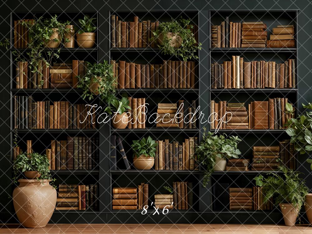 TEST Kate Bookshelf With Potted Plants And Vintage Books Printed Backdrop Designed by Emetselch