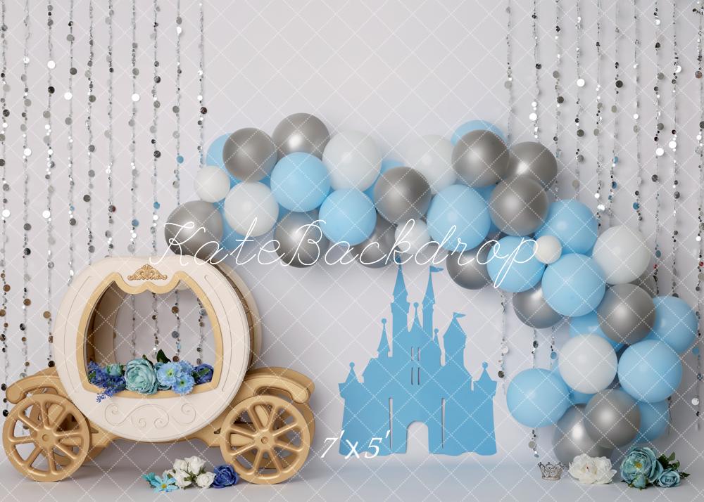 Kate Cake Smash Fairy Fantasy Blue Castle Balloon Carriage Backdrop Designed by Melissa King