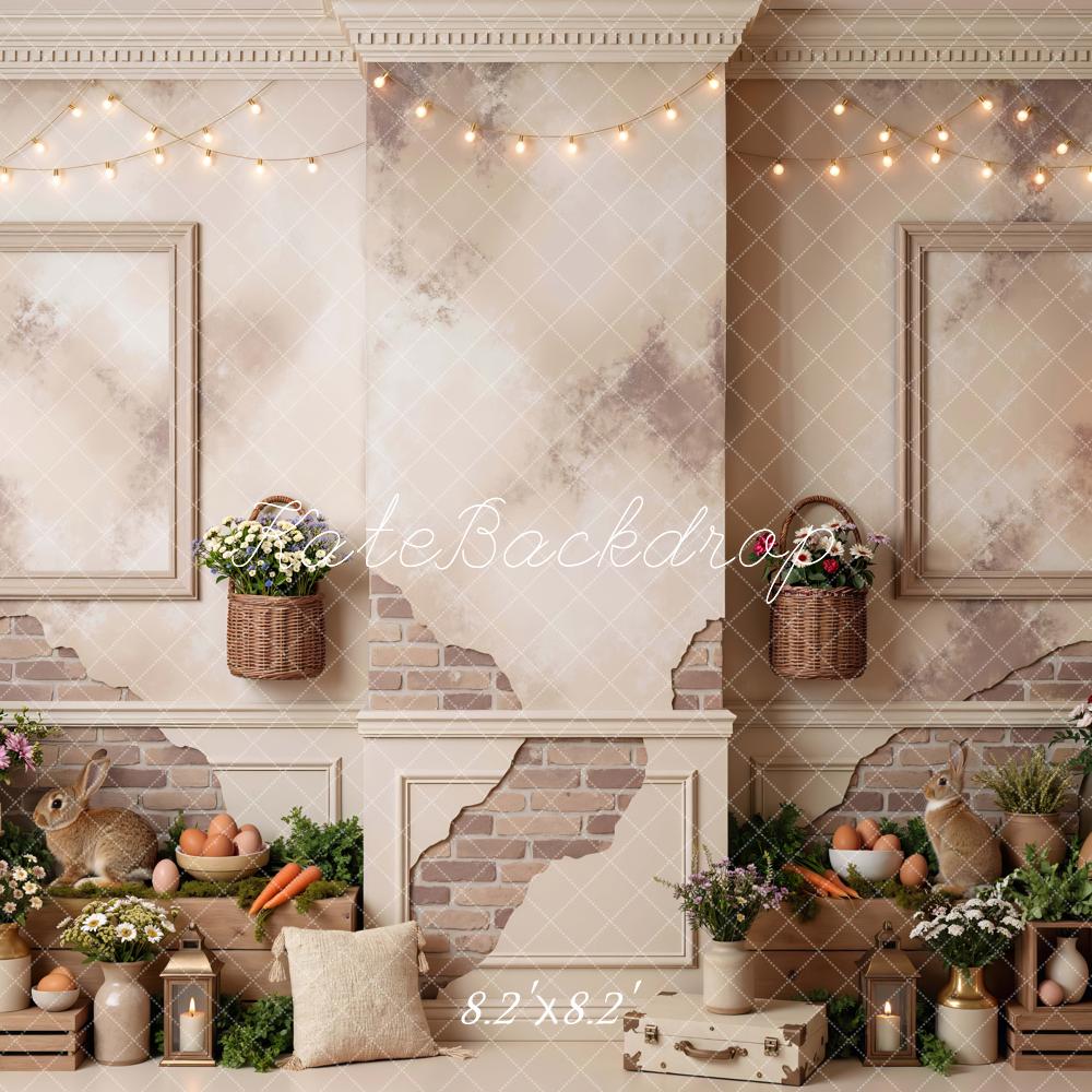 Kate Easter Bunny Rustic Brick Floral Eggs Backdrop Designed by Mini MakeBelieve