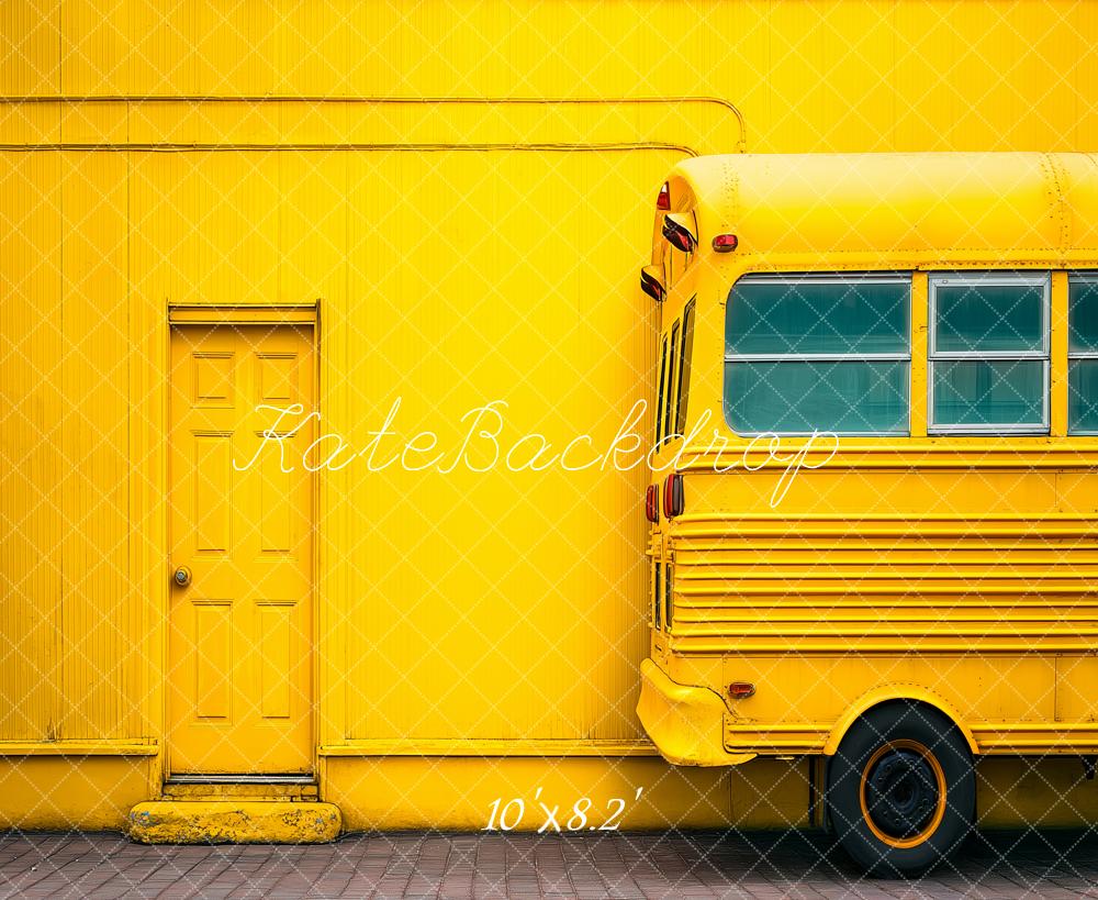 Kate Back to School Yellow Bus Wall Door Printed Backdrop Designed by Angela Miller