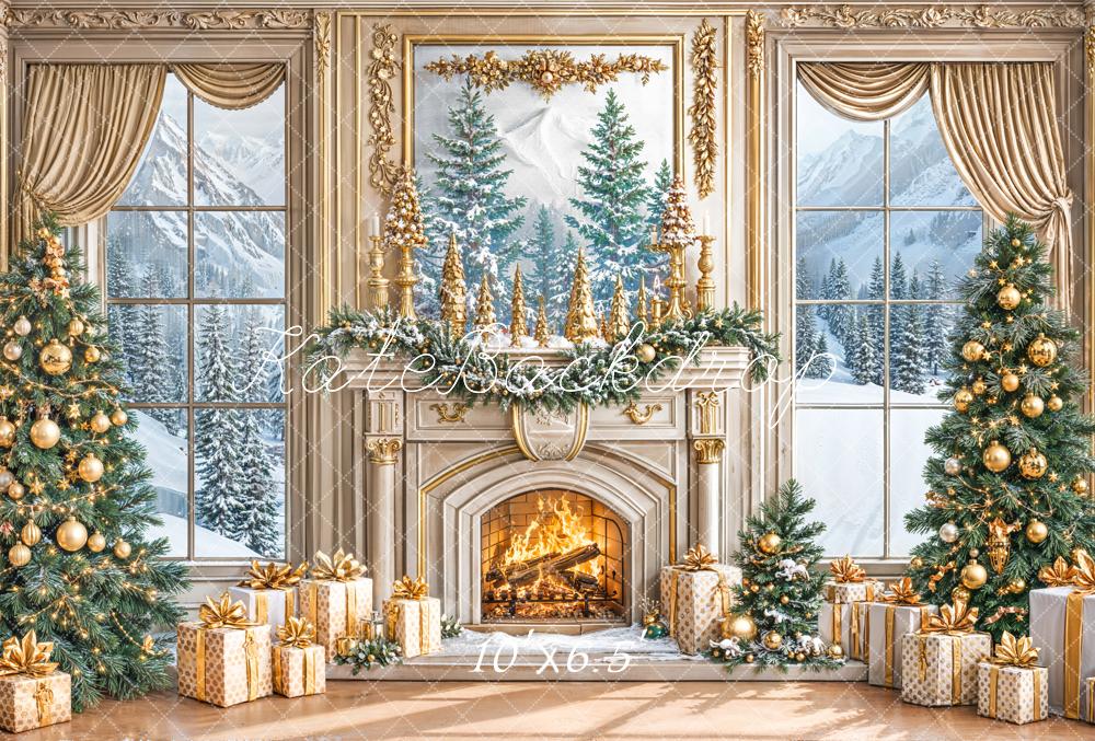 Kate Christmas Tree Gorgeous Fireplace Winter Window Backdrop Designed by Emetselch