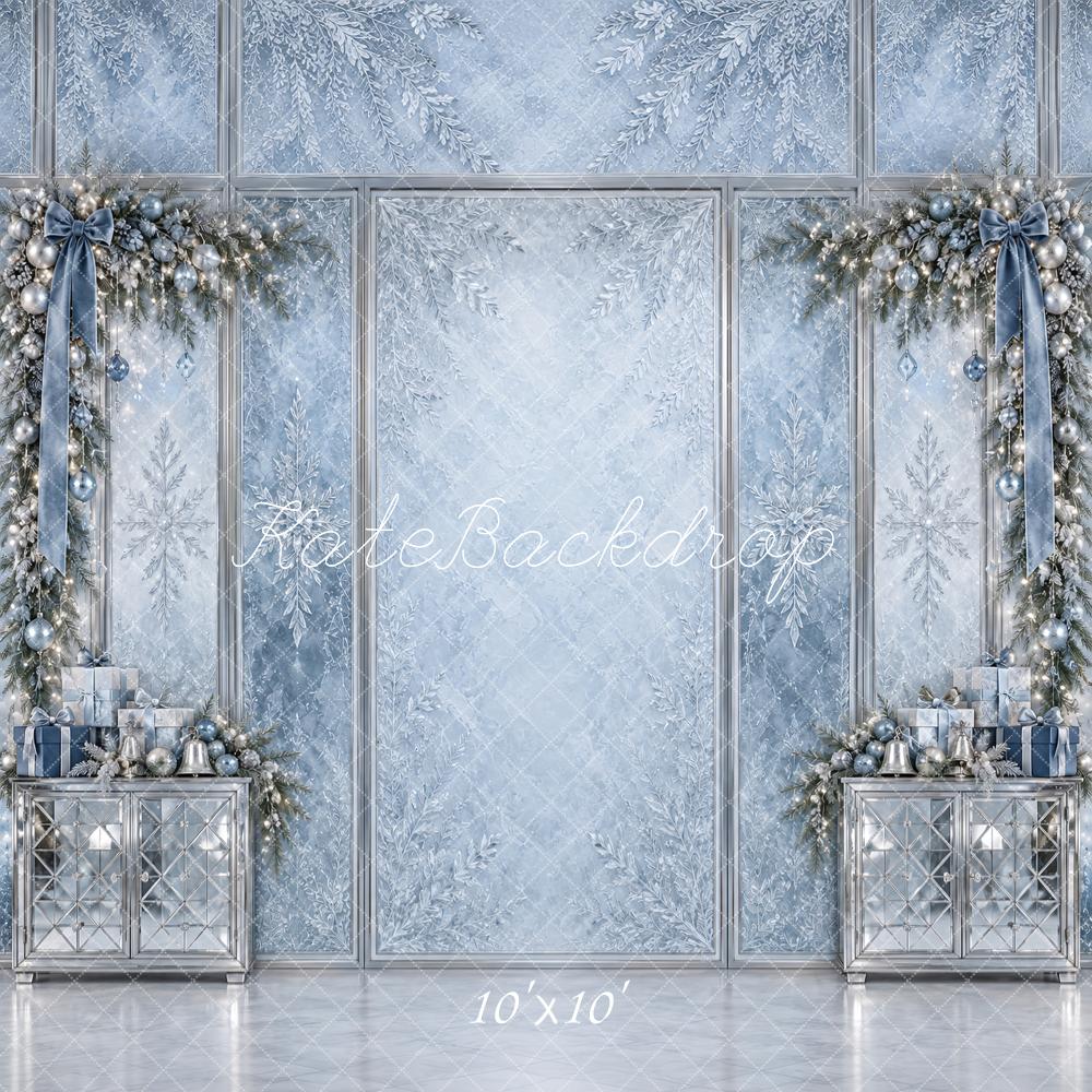 Kate Christmas Icy Blue Silver Snowflake Garland Printed Backdrop Designed by Vertigo Productions