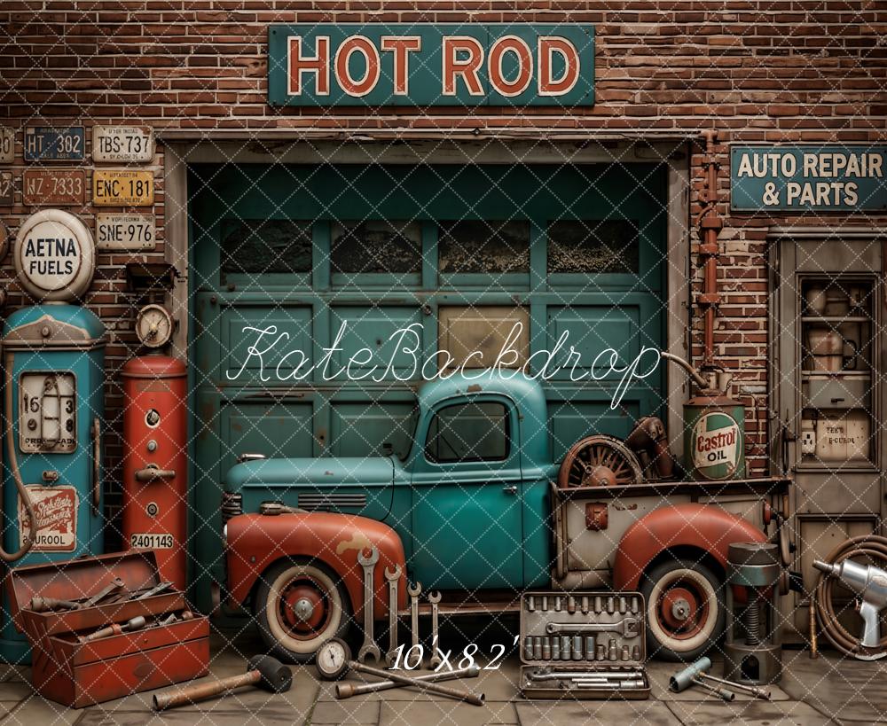 Kate Father's Day Vintage Garage Truck Gas Pump Tools Printed Backdrop Designed by Emetselch
