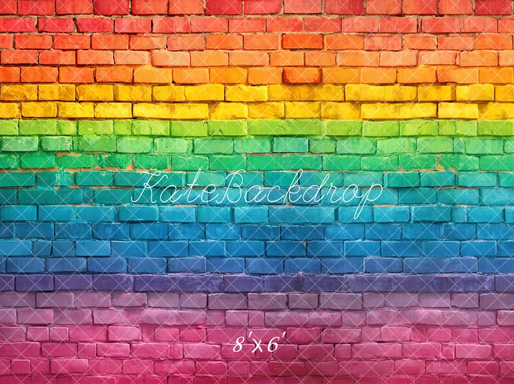 Kate Rainbow Brick Wall Printed Backdrop Designed by Kate Image
