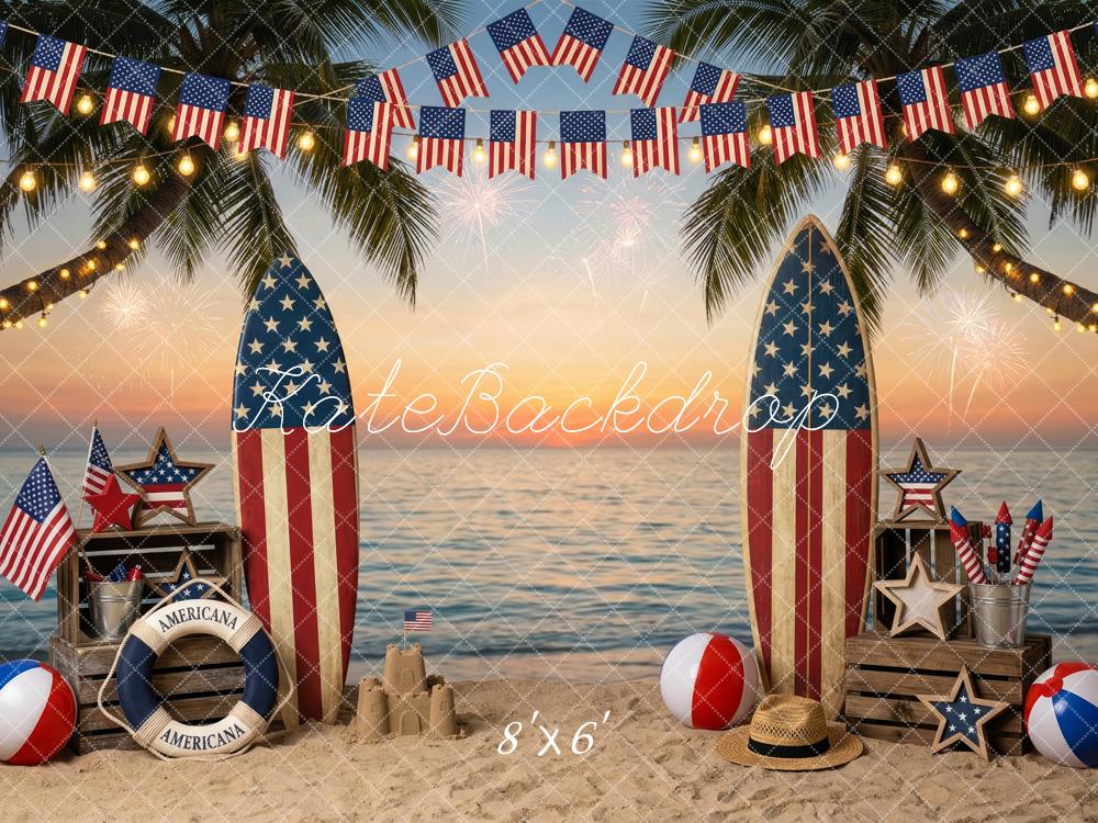 Kate 4th Of July Beach Surfboards American Flags Printed Backdrop Designed by Patty Roberts