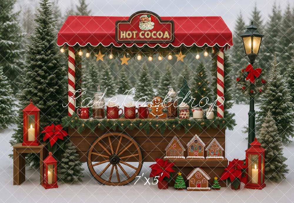 Kate Christmas Hot Cocoa Stand Gingerbread Houses Red Lanterns Backdrop Designed by Ashley Paul