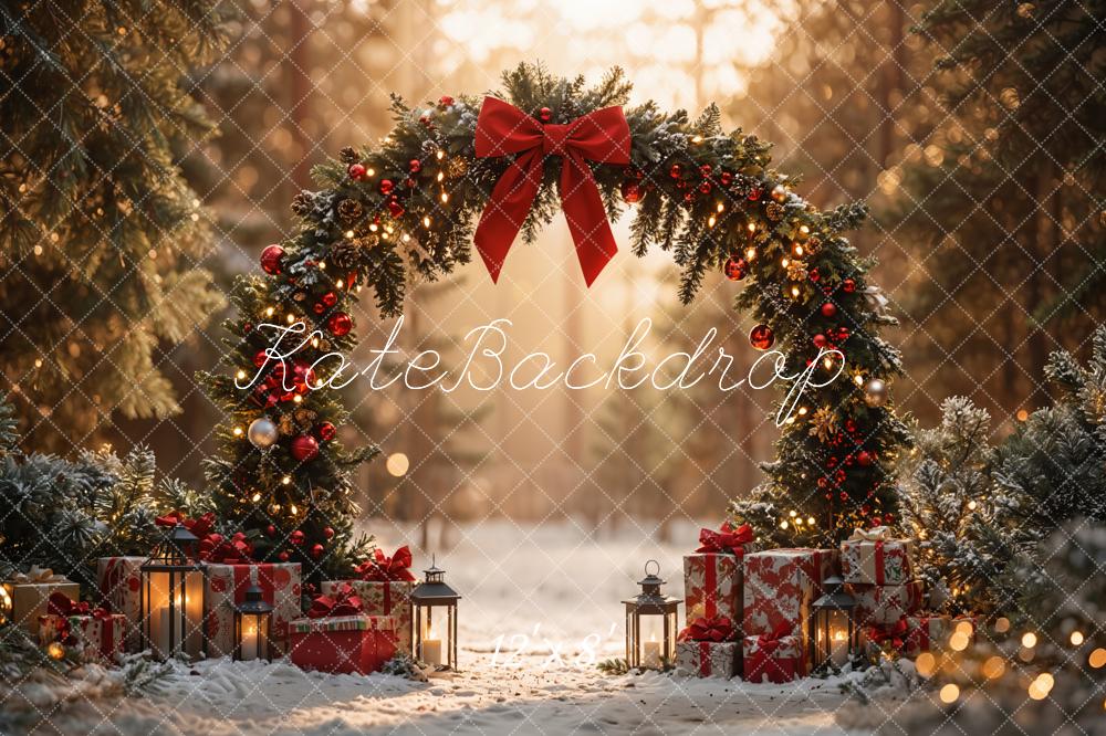 Kate Christmas Arch Bow Forest Sunlit Gifts Backdrop Designed by Emetselch