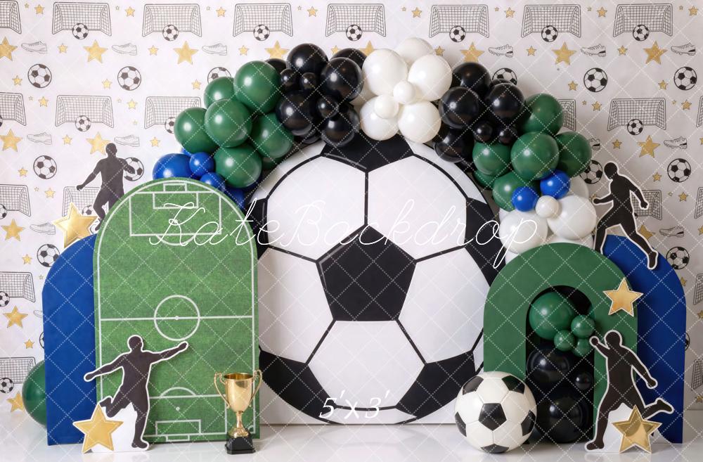 Kate Cake Smash Soccer Ball Soccer Field Balloon Arch Printed Backdrop Designed by Mini MakeBelieve