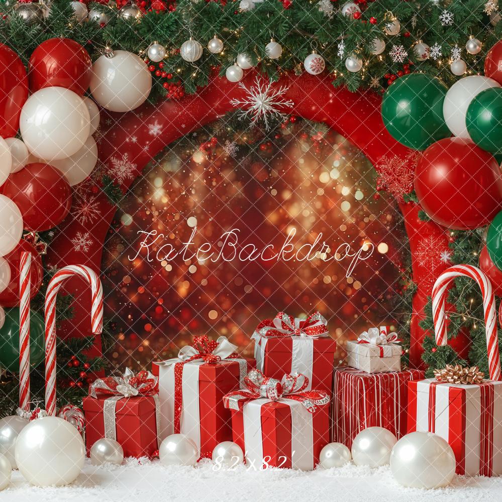 Kate Christmas Balloon Arch Candy Cane Gift Boxes Backdrop Designed by Emetselch