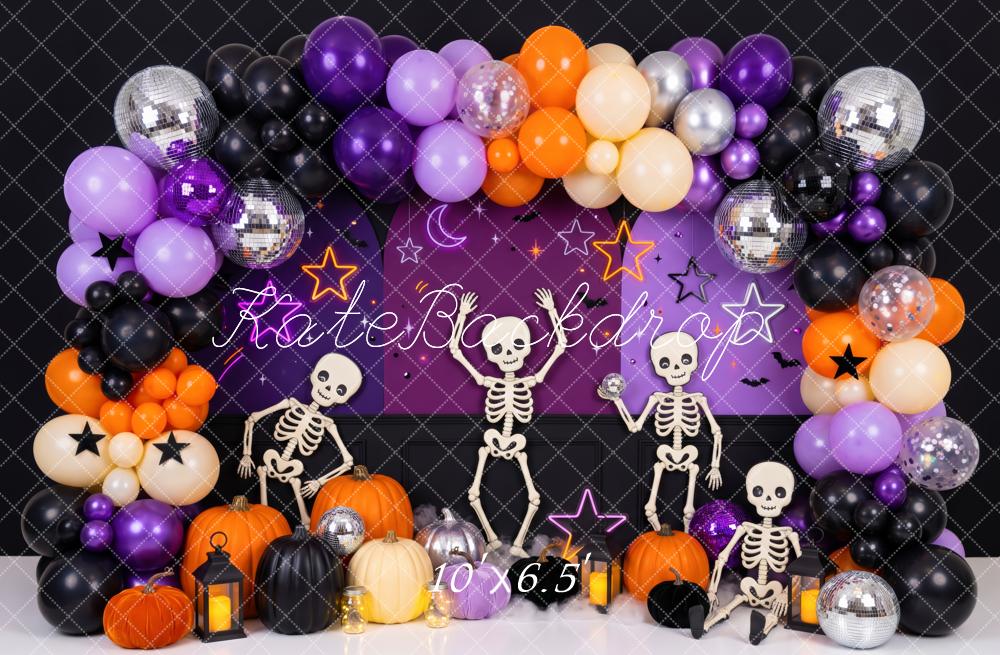 Kate Halloween Skeleton Dance Party Balloons Disco Ball Printed Backdrop Designed by Patty Roberts