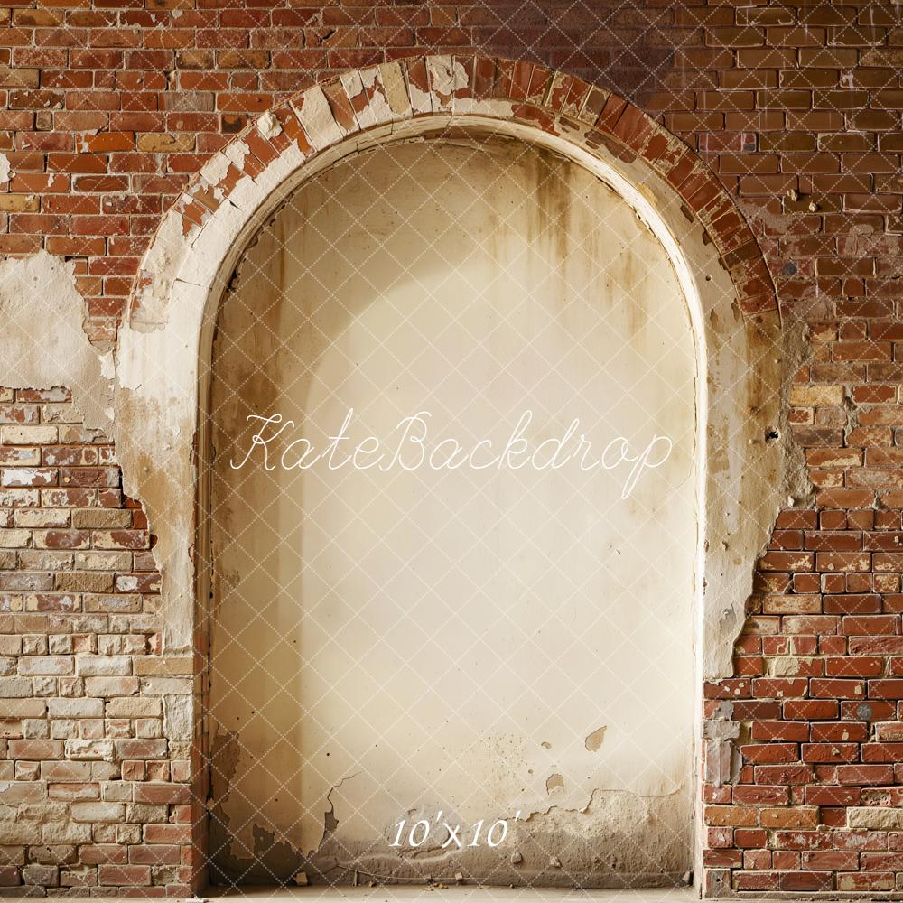 Kate Vintage Brick Wall Arch Printed Backdrop Designed by Emetselch
