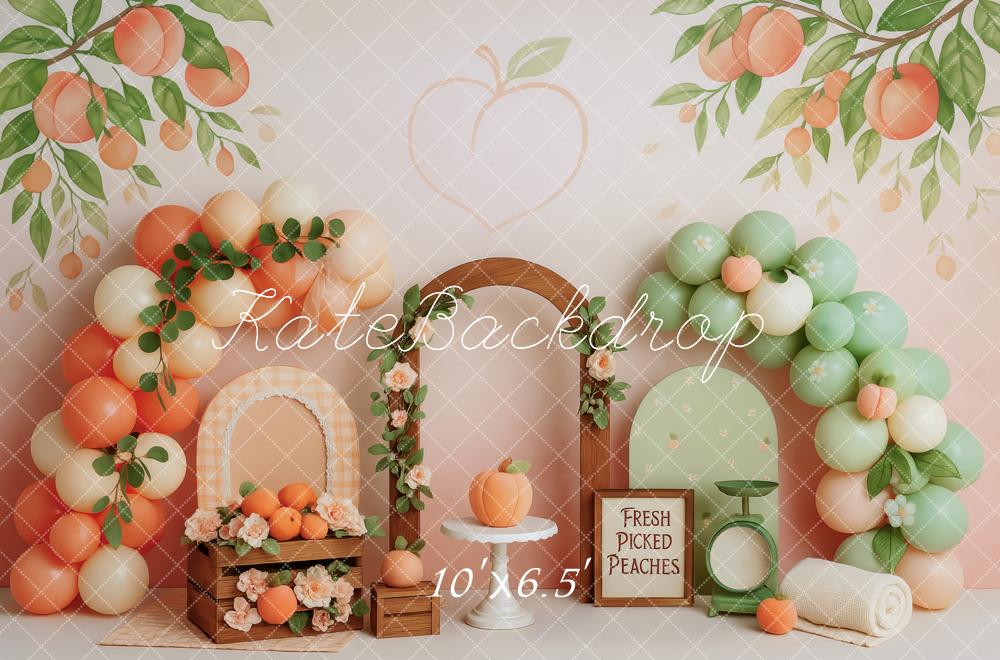 Backdrop per il Cake Smash Pesca con Arco di Palloncini Design di Patty Roberts